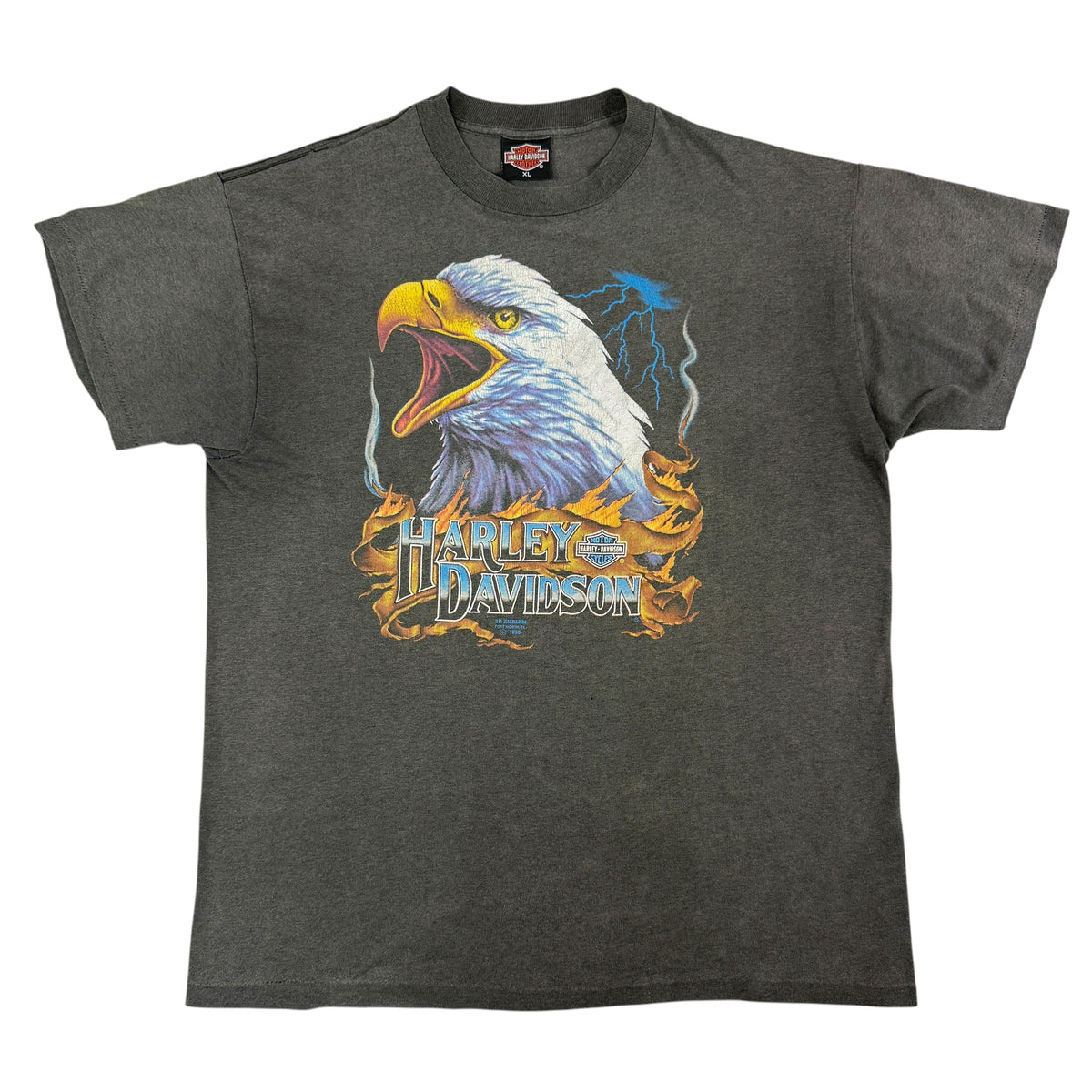 90's Harley-Davidson 3D Emblem 雷イーグル ダークグレー Tシャツ XL 正面全体