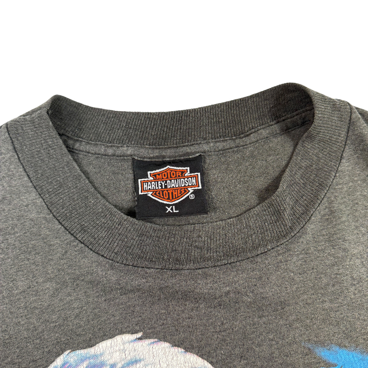 90's Harley-Davidson 3D Emblem 雷イーグル ダークグレー Tシャツ XL 首元タグ寄り MOTOR HARLEY-DAVIDSON CLOTHES XL