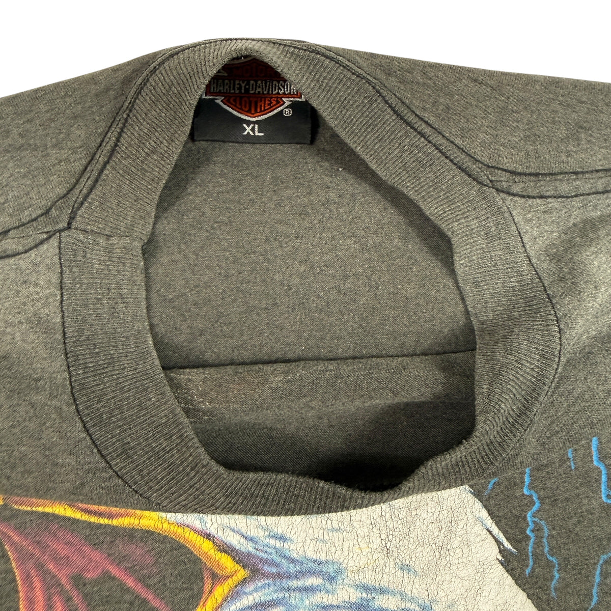 90's Harley-Davidson 3D Emblem 雷イーグル ダークグレー Tシャツ XL 首元内側とタグ引き HARLEY-DAVIDSON CLOTHES XL