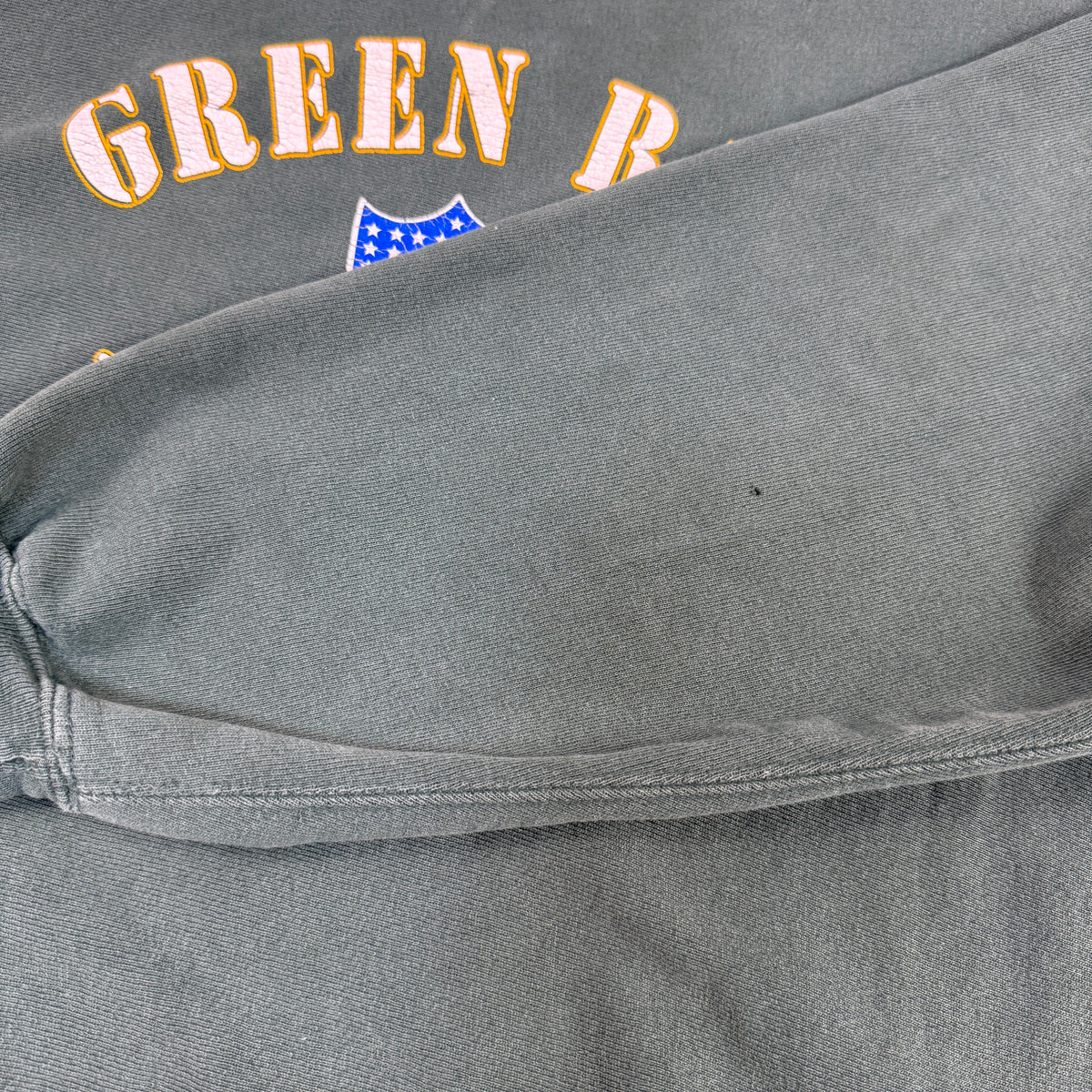 90's Champion リバースウィーブ NFL PRO LINE GREEN BAY PACKERS グリーン スウェット XXL 左袖の小さな黒い点