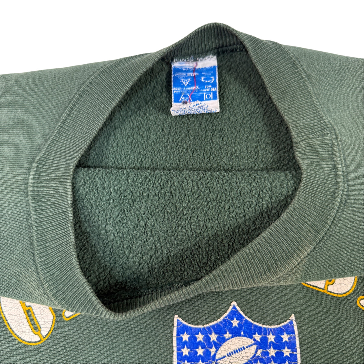 90's Champion リバースウィーブ NFL PRO LINE GREEN BAY PACKERS グリーン スウェット XXL 首元のタグ（内側から）