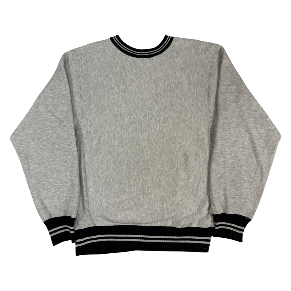 90's Champion リバースウィーブ スクリプトロゴ刺繍 ブラック ラインリブ グレー スウェット L 背面全体