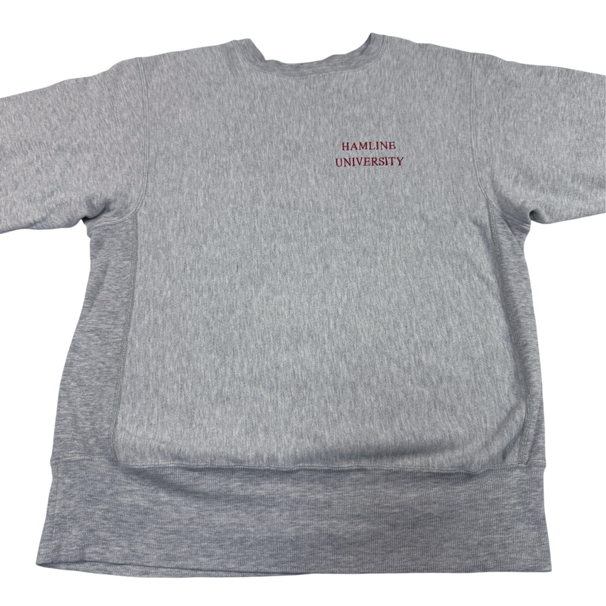 90's Champion リバースウィーブ HAMLINE UNIVERSITY 刺繍 グレー スウェット L 正面 平置き