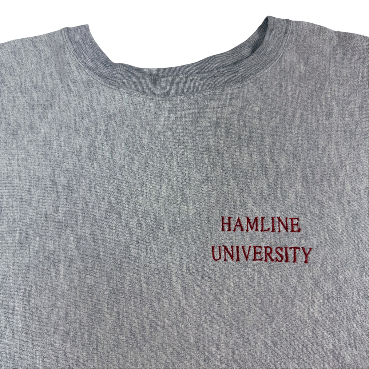 90's Champion リバースウィーブ HAMLINE UNIVERSITY 刺繍 グレー スウェット L 左胸の文字刺繍