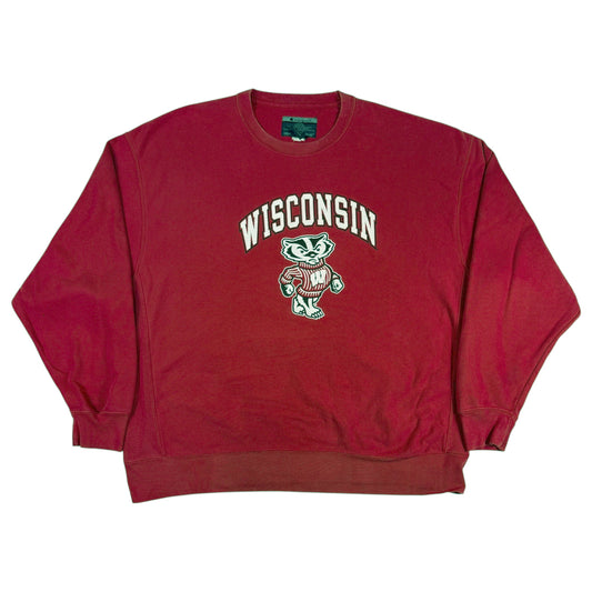 00年代 チャンピオン リバースウィーブ WISCONSIN バッキー・バジャー レッド スウェット XXL 正面