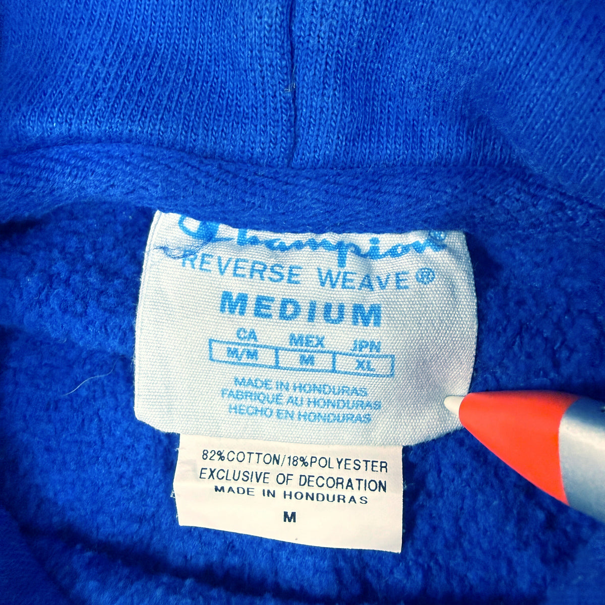 首元 Champion REVERSE WEAVE タグ MEDIUM MADE IN HONDURAS