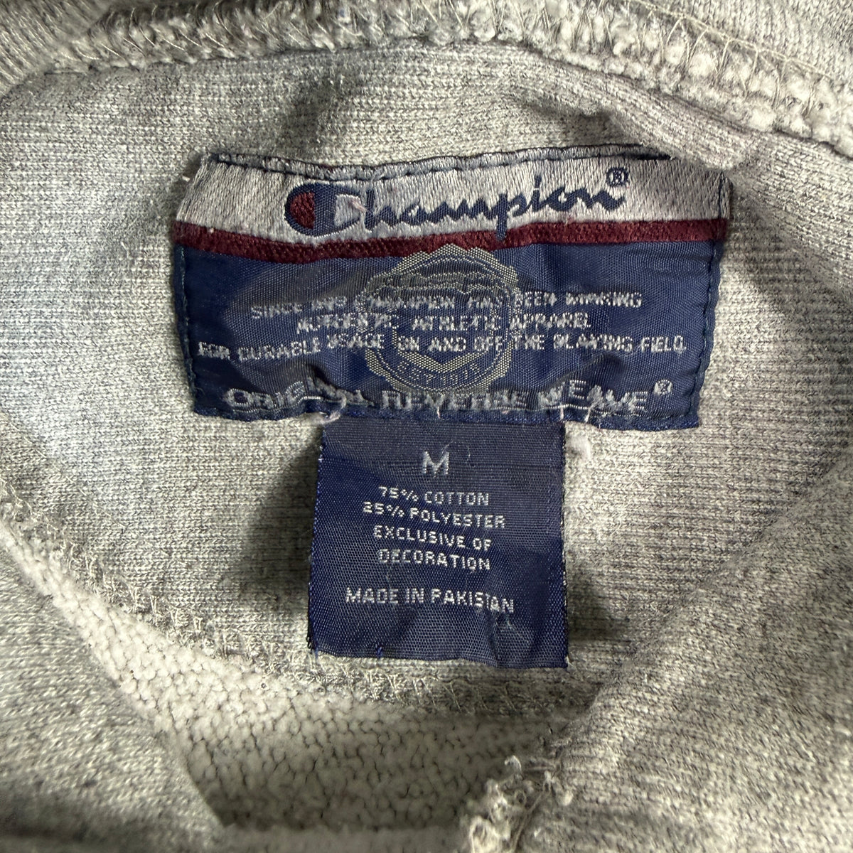 首元 Champion ORIGINAL REVERSE WEAVE タグ M コットン75% ポリエステル25% MADE IN PAKISTAN
