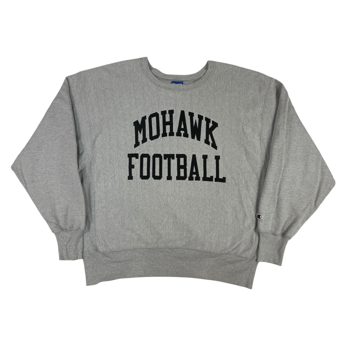 00年代 チャンピオン リバースウィーブ MOHAWK FOOTBALL グレー スウェット XL 正面