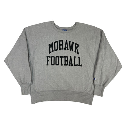00年代 チャンピオン リバースウィーブ MOHAWK FOOTBALL グレー スウェット XL 正面