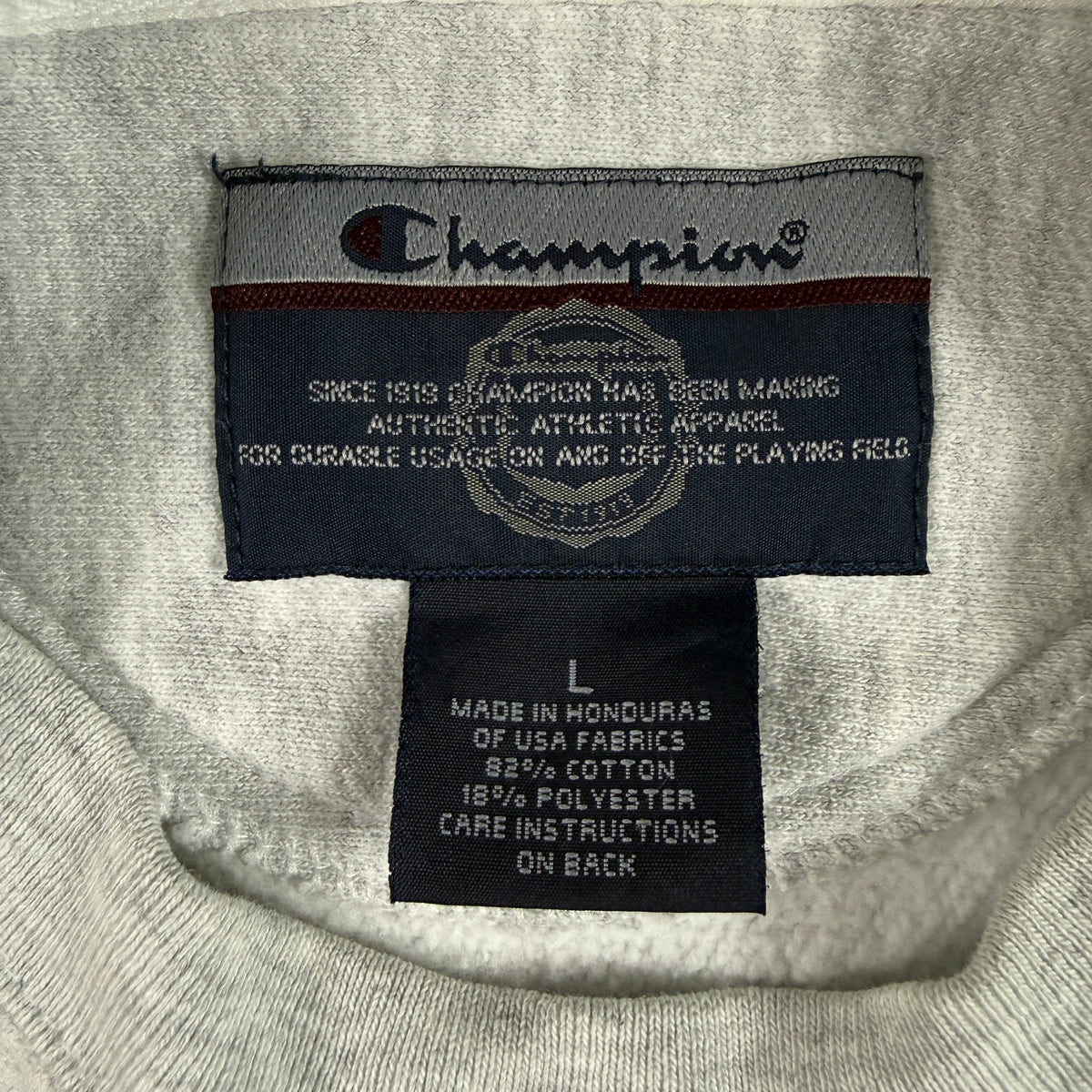 首元 Champion ORIGINAL REVERSE WEAVE タグ L コットン82% ポリエステル18% MADE IN HONDURAS