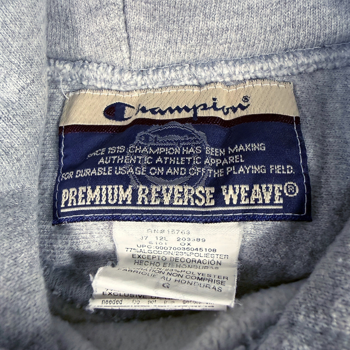 首元 Champion PREMIUM REVERSE WEAVE タグ