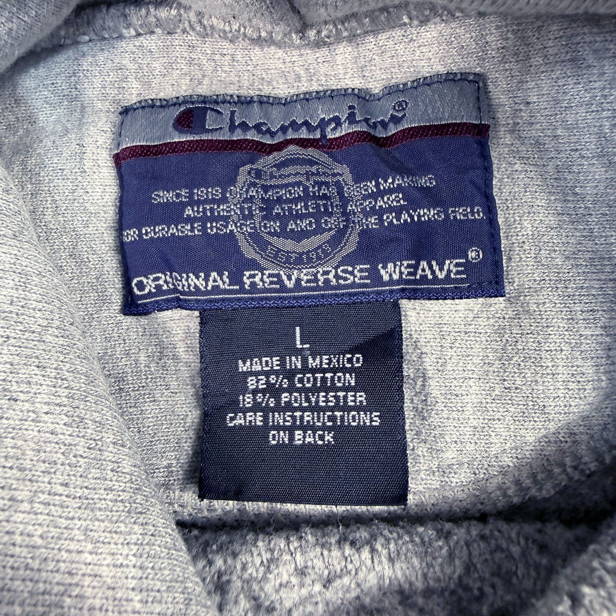 首元 Champion ORIGINAL REVERSE WEAVE タグ L コットン82% ポリエステル18% MADE IN MEXICO