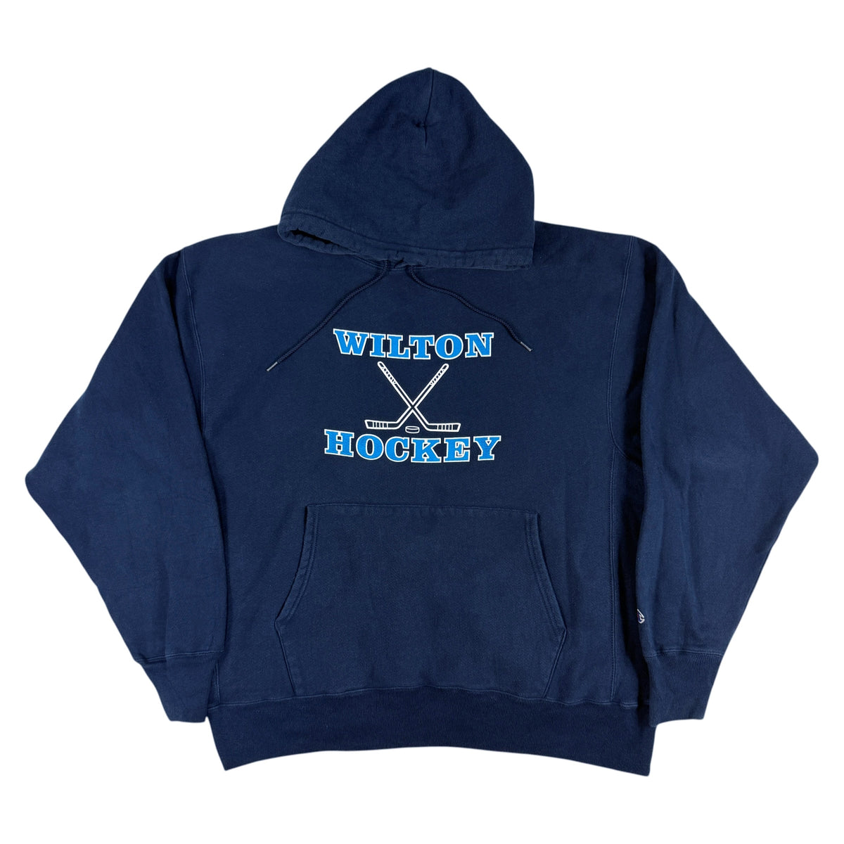 00年代 チャンピオン プレミアムリバースウィーブ WILTON HOCKEY ネイビー パーカー XL 正面