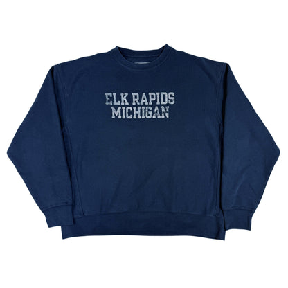 00年代 チャンピオン リバースウィーブ ELK RAPIDS MICHIGAN ネイビー スウェット XL 正面