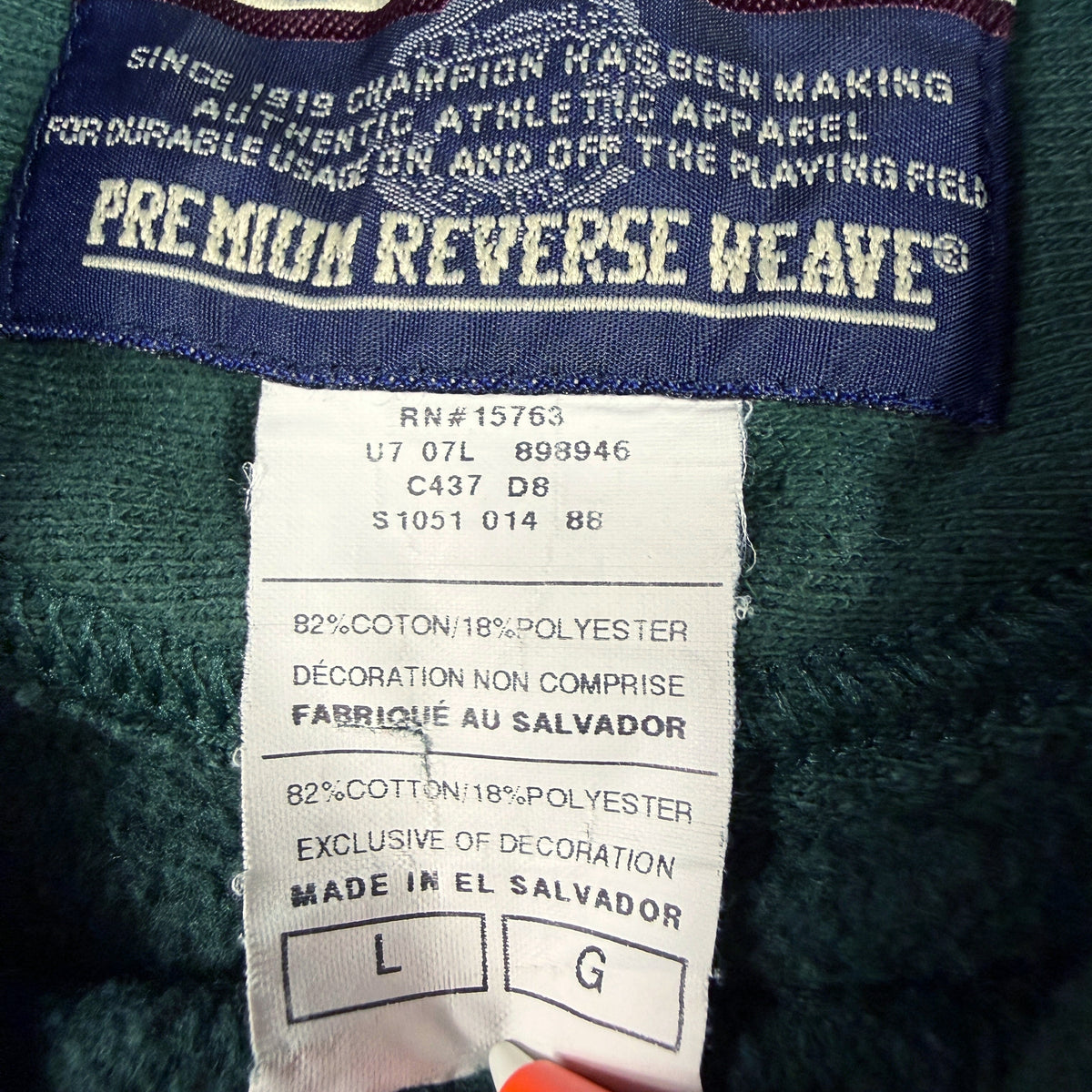 洗濯タグ RN 15763 コットン82% ポリエステル18% MADE IN EL SALVADOR L