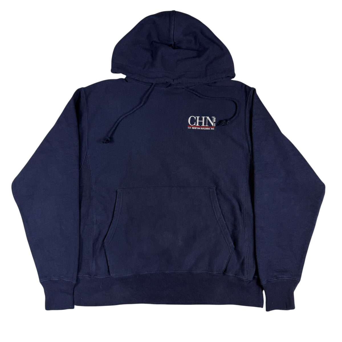 Champion リバースウィーブ 現行 C.H. NEWTON BUILDERS ネイビー パーカー M 正面 左胸のCHNロゴ刺繍