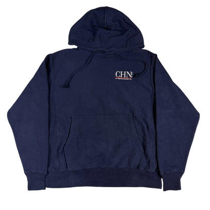 Champion リバースウィーブ 現行 C.H. NEWTON BUILDERS ネイビー パーカー M 正面 左胸のCHNロゴ刺繍
