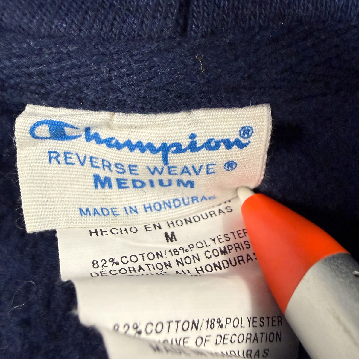 首元 Champion REVERSE WEAVE タグ MEDIUM MADE IN HONDURAS