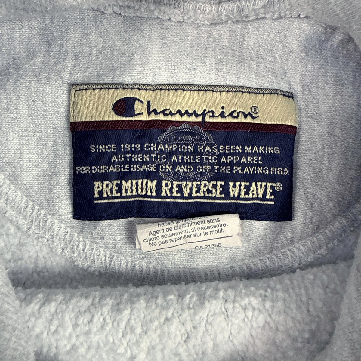 首元 Champion PREMIUM REVERSE WEAVE タグ