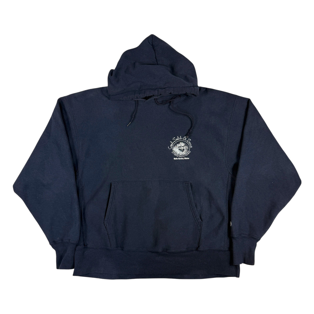 00年代 チャンピオン リバースウィーブ Capt. Satch & Sons ネイビー パーカー XL 正面