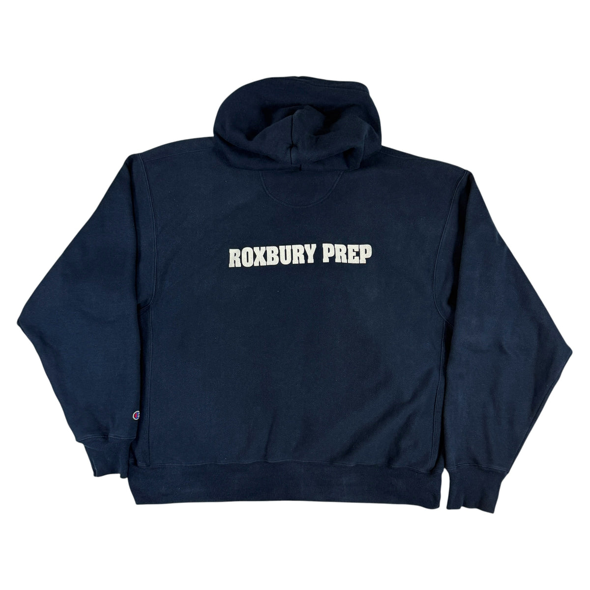 チャンピオン プレミアムリバースウィーブ ネイビー パーカー 背面 ROXBURY PREP のプリント