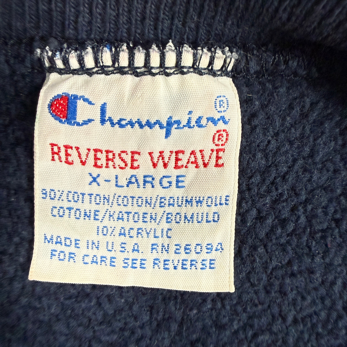 Champion REVERSE WEAVE 刺繍タグ X-LARGE コットン90% アクリル10% MADE IN U.S.A. RN 26094
