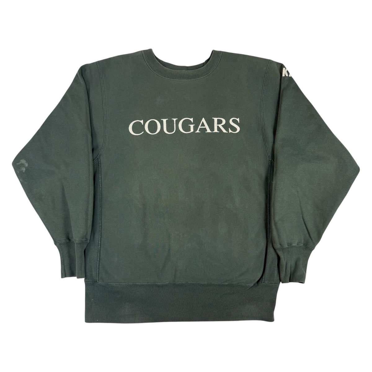 90's Champion リバースウィーブ COUGARS MKA グリーン スウェット L 正面全体