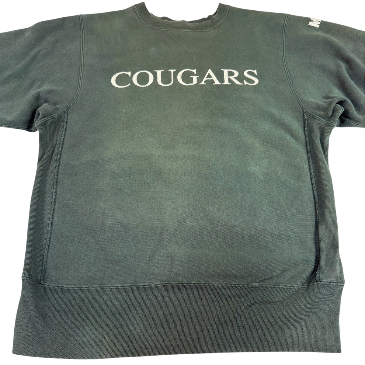 90's Champion リバースウィーブ COUGARS MKA グリーン スウェット L 正面 平置き