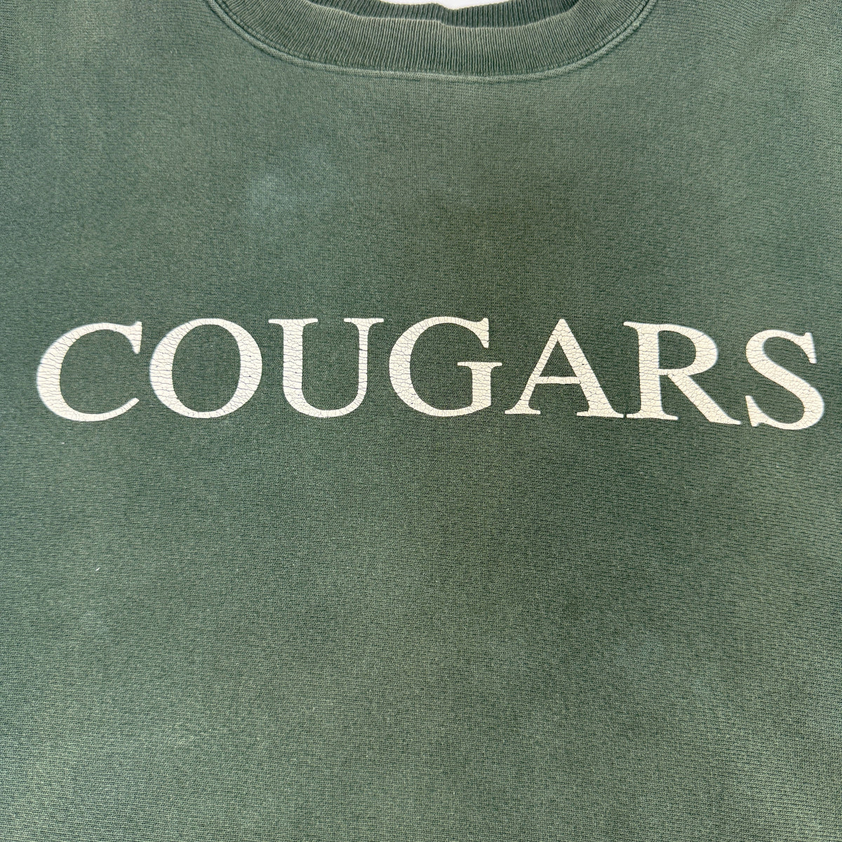 90's Champion リバースウィーブ COUGARS MKA グリーン スウェット L COUGARS プリント 寄り