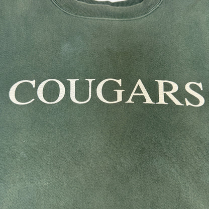 90's Champion リバースウィーブ COUGARS MKA グリーン スウェット L COUGARS プリント 寄り