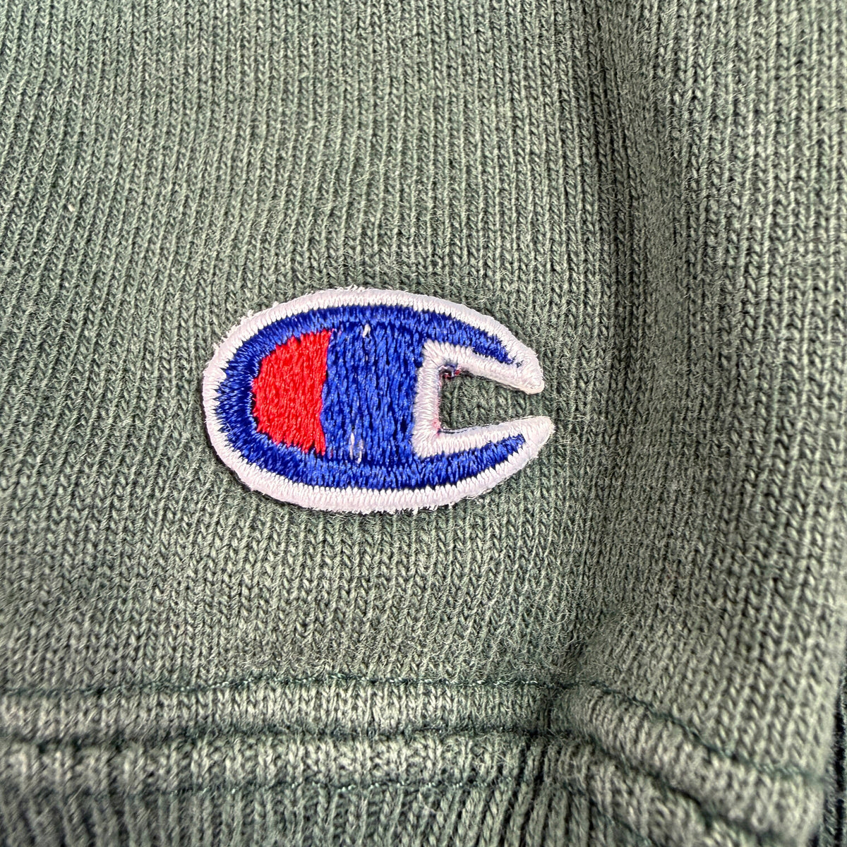 90's Champion リバースウィーブ COUGARS MKA グリーン スウェット L 左袖のCロゴ刺繍