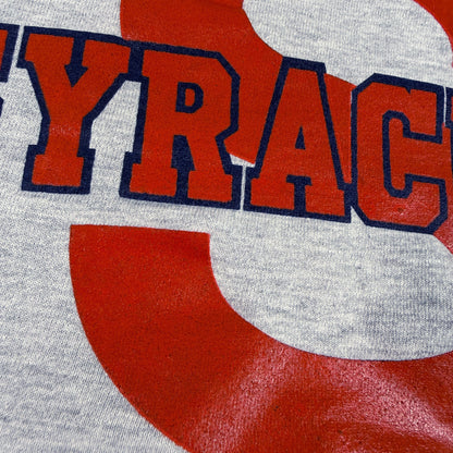 80's Champion ダブルフェイス リバースウィーブ SYRACUSE グレー スウェット XL プリントのひび割れ 接写