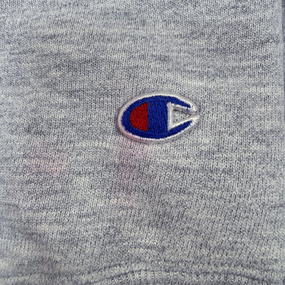 80's Champion ダブルフェイス リバースウィーブ SYRACUSE グレー スウェット XL 左袖Cロゴ近くの赤っぽいシミ