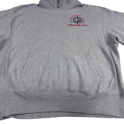 00's Champion プレミアムリバースウィーブ Hingham ADVENTURE CLUB グレー パーカー L 正面 平置き