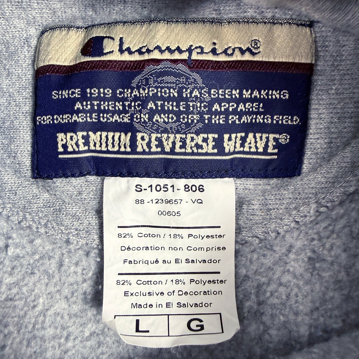 00's Champion プレミアムリバースウィーブ Hingham ADVENTURE CLUB グレー パーカー L PREMIUM REVERSE WEAVE タグ サイズ L 素材 生産国 El Salvador