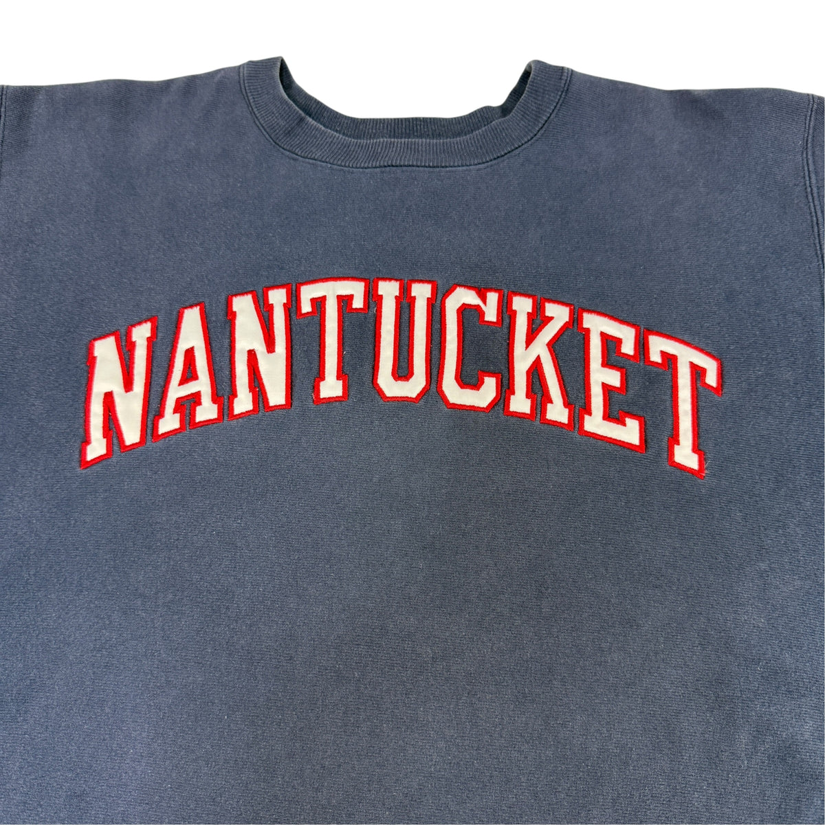 90's Champion リバースウィーブ NANTUCKET ネイビー スウェット XL 胸の NANTUCKET アーチロゴ 上半身