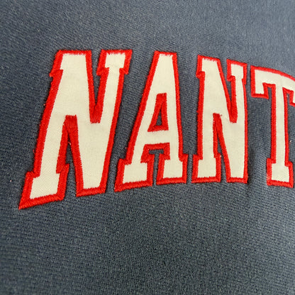 90's Champion リバースウィーブ NANTUCKET ネイビー スウェット XL ワッペンの縫い付け 接写