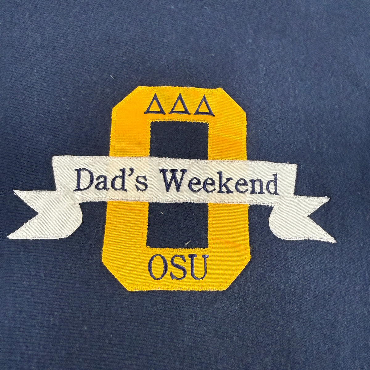 90's Champion リバースウィーブ Dad's Weekend OSU ネイビー スウェット XL Dad's Weekend OSU ΔΔΔ ワッペン 寄り