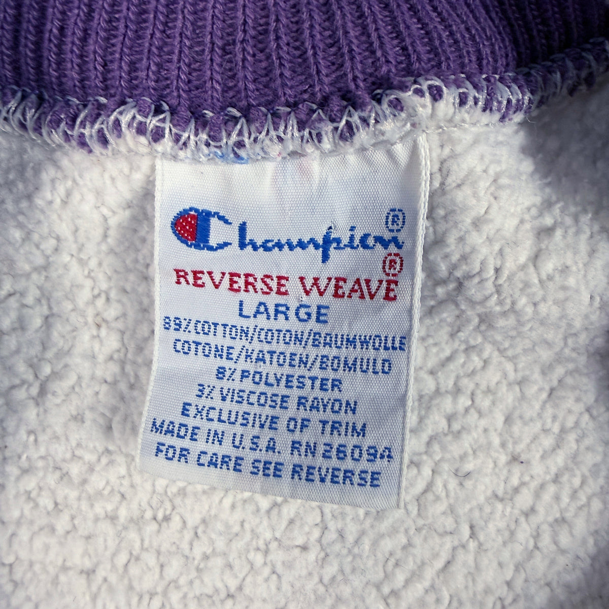 Champion REVERSE WEAVE 刺繍タグ LARGE コットン89% ポリエステル8% レーヨン3% MADE IN U.S.A. RN 26094