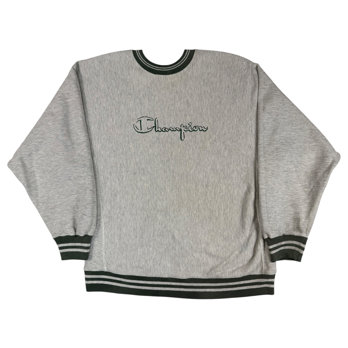 90's Champion リバースウィーブ スクリプトロゴ刺繍 スウェット グレー 正面