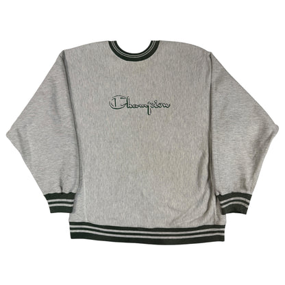 90's Champion リバースウィーブ スクリプトロゴ刺繍 スウェット グレー 正面