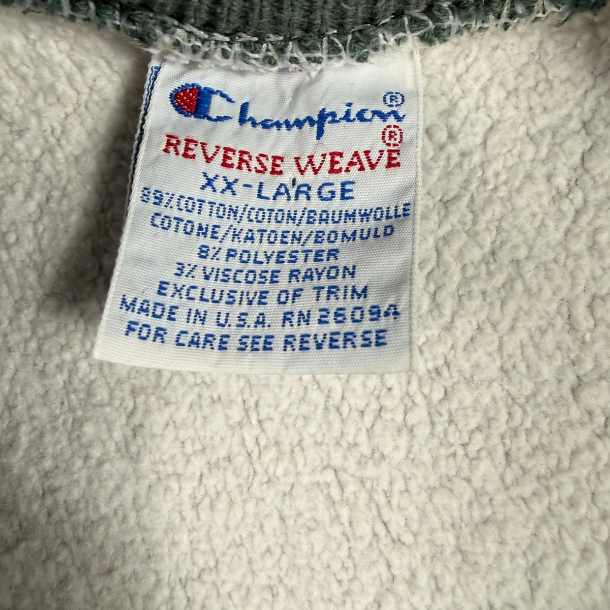 Champion REVERSE WEAVE 刺繍タグ XX-LARGE MADE IN U.S.A. RN 26094