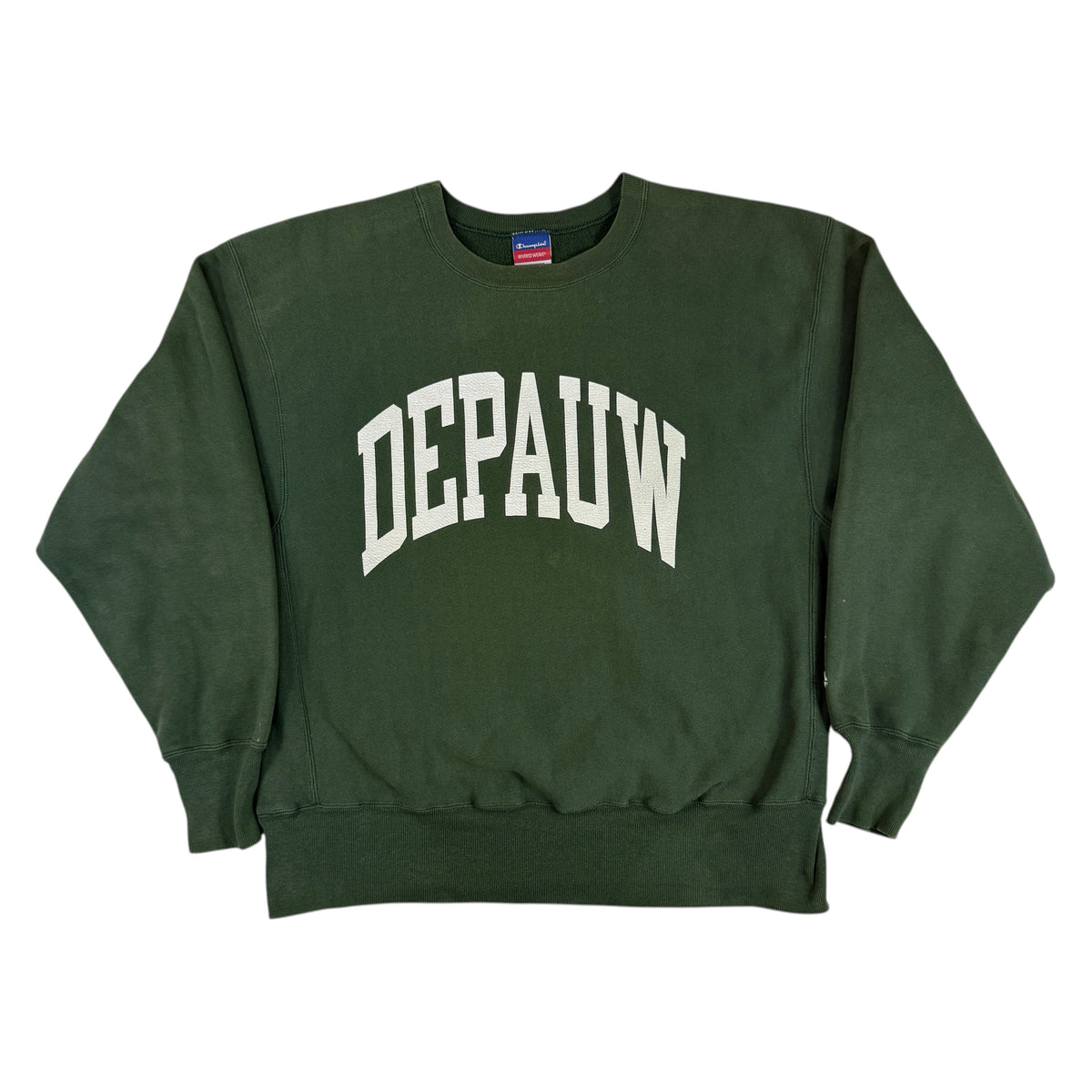 00's Champion リバースウィーブ DEPAUW カレッジスウェット グリーン 正面