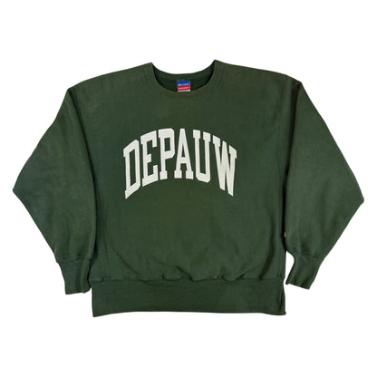 00's Champion リバースウィーブ DEPAUW カレッジスウェット グリーン 正面