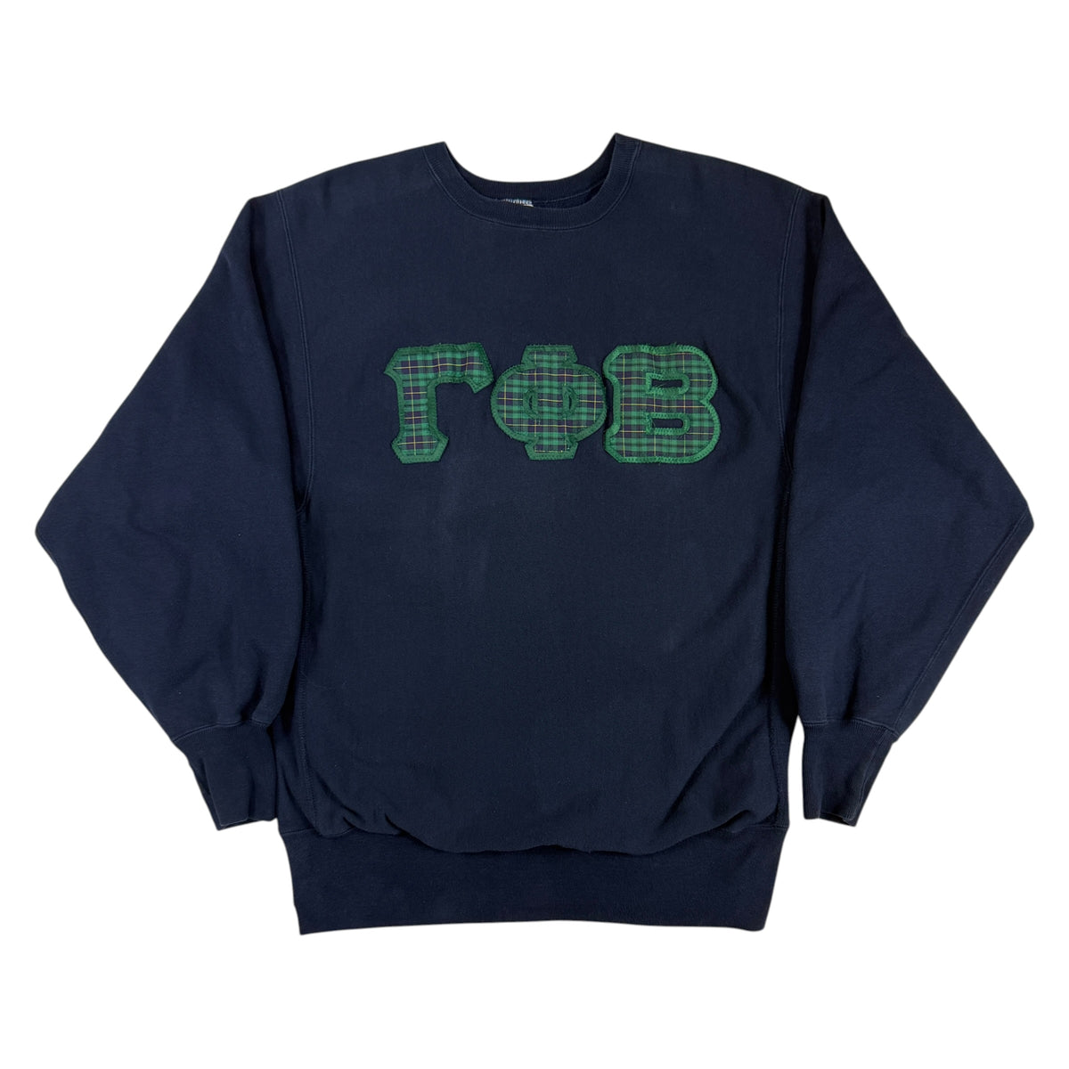 90's Champion リバースウィーブ ΓΦΒ チェック ワッペン ネイビー スウェット XL 正面