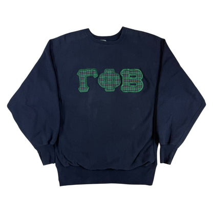 90's Champion リバースウィーブ ΓΦΒ チェック ワッペン ネイビー スウェット XL 正面