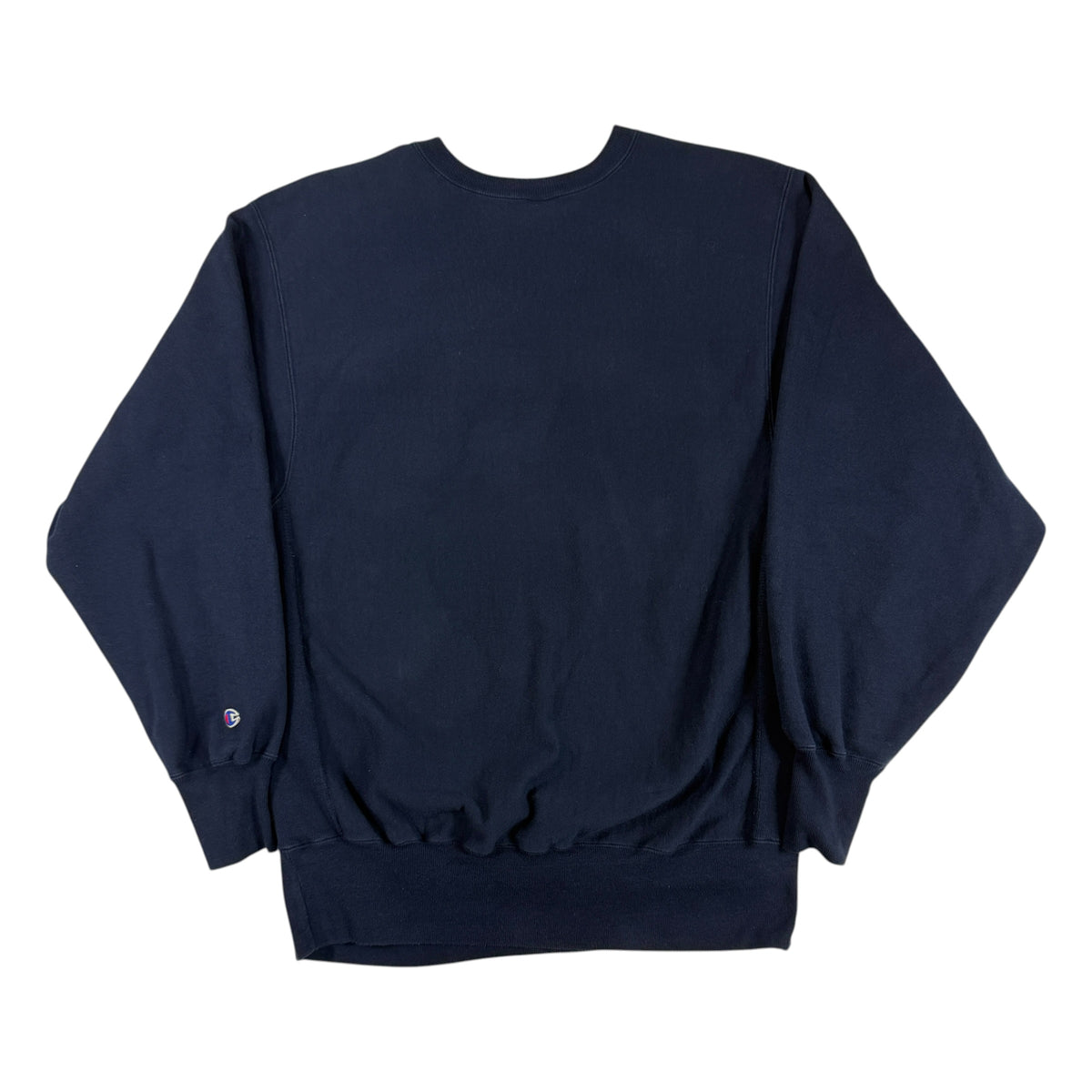 90's Champion リバースウィーブ ネイビー スウェット 背面（左袖にCロゴ）