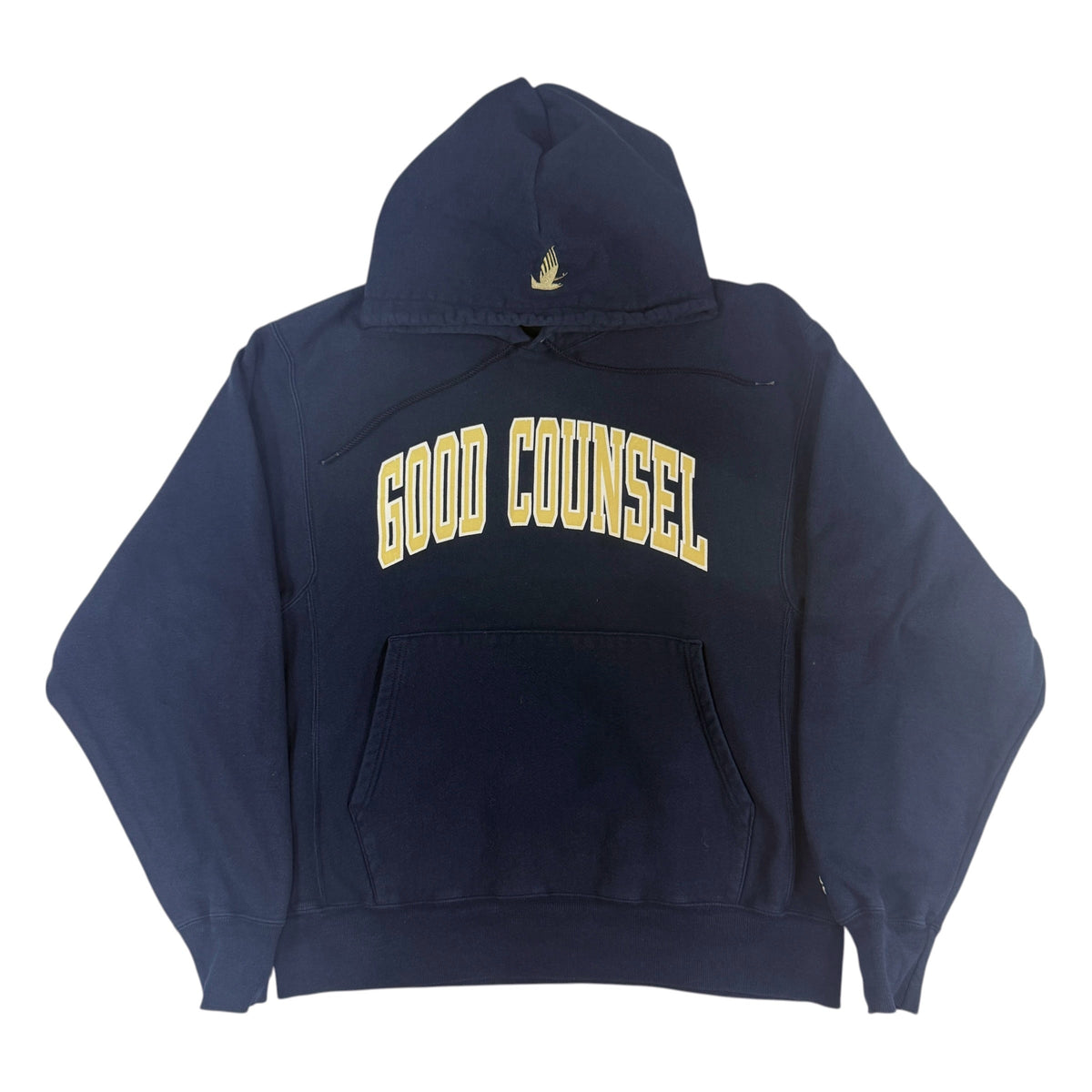 00年代 Champion プレミアムリバースウィーブ GOOD COUNSEL ネイビー パーカー M 正面全体