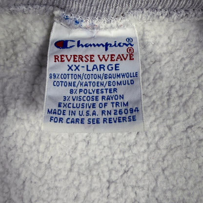 首元の Champion REVERSE WEAVE 刺繍タグ XX-LARGE MADE IN U.S.A.
