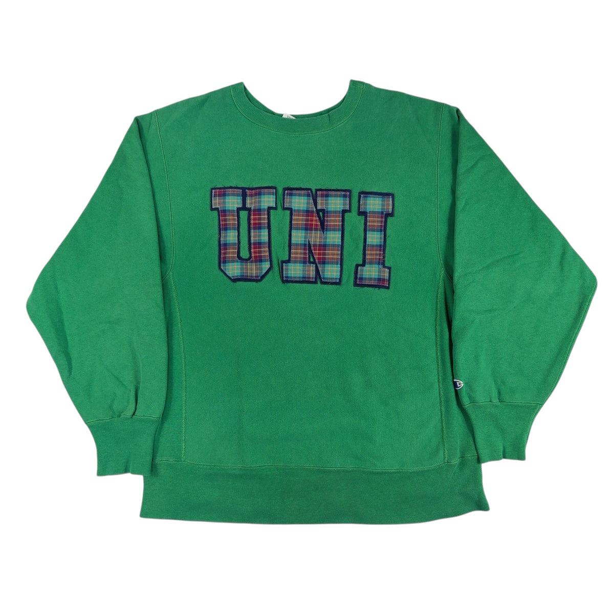 80's Champion リバースウィーブ UNI チェック ワッペン グリーン スウェット L 正面